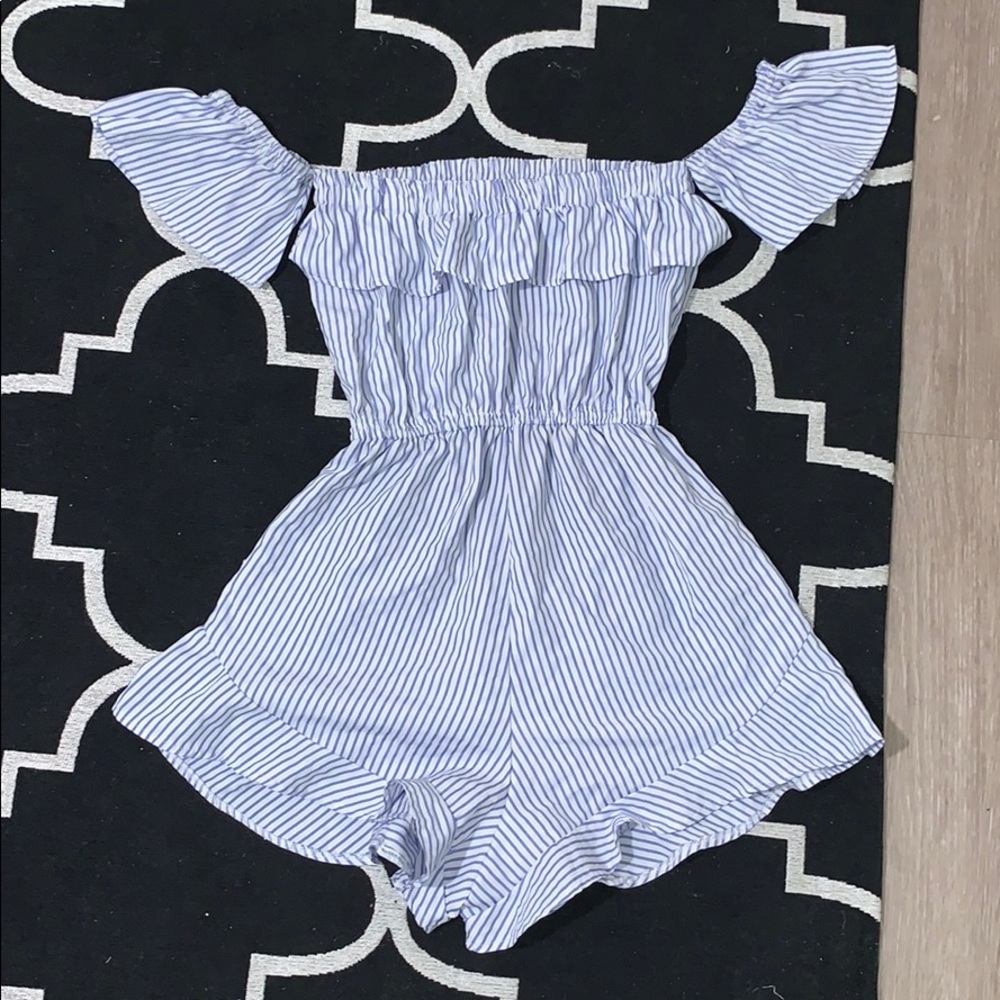 Striped off the shoulder romper